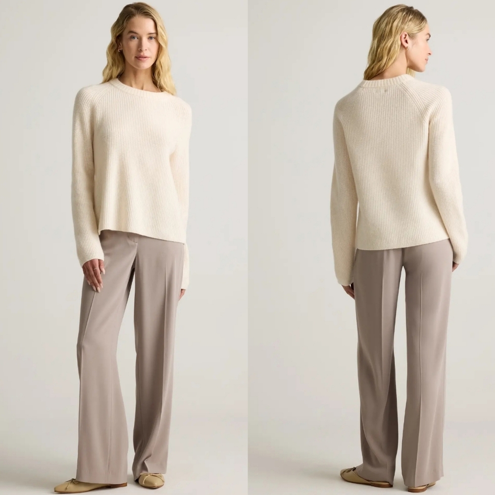 Quince Cream Women's Crew Neck Cashmere  Sweater - Picture 2 of 10